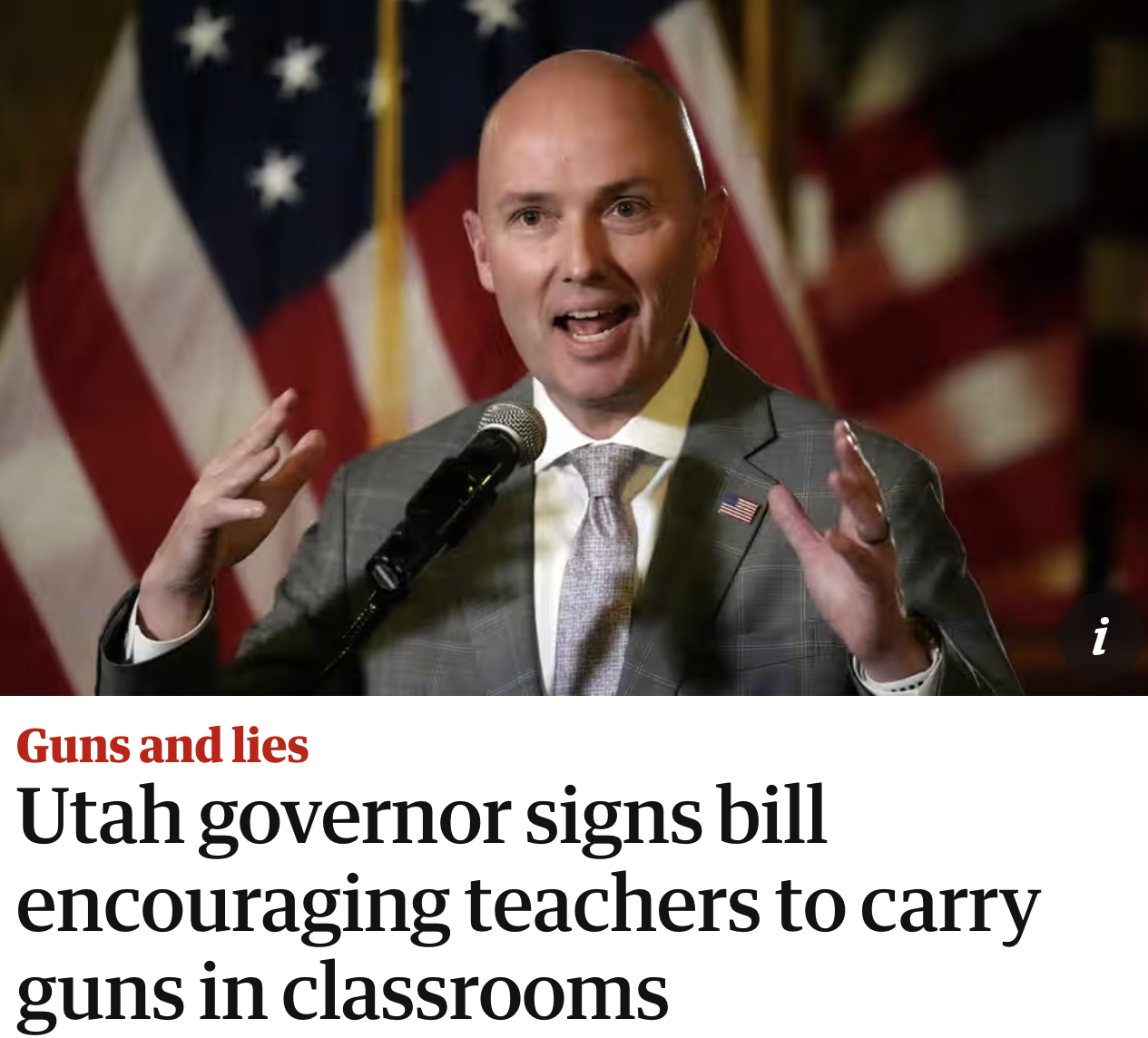 photo caption - Guns and lies Utah governor signs bill encouraging teachers to carry guns in classrooms i